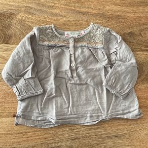 Bonpoint long sleeve grey baby blouse with embroidery size 6 months